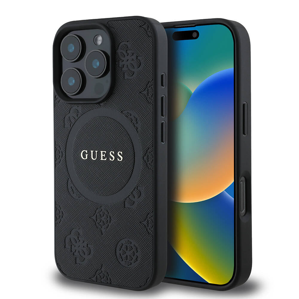 Guess iPhone 16 Pro Orjinal Lisanslı Magsafe Şarj Özellikli Yazı Logolu Saffiano Peony Telefon Kılıfı - 1 Guess iPhone 16 Pro Orjinal Lisanslı Magsafe Şarj Özellikli Yazı Logolu Saffiano Peony Telefon Kılıfı - 1